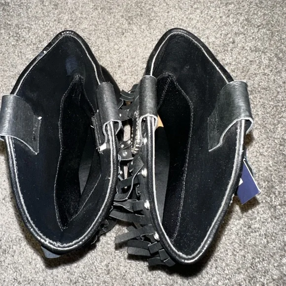 Santa Fe Boot Co Black Rhinestones Fringe Heeled Boots Size 8M - Picture 8 of 10